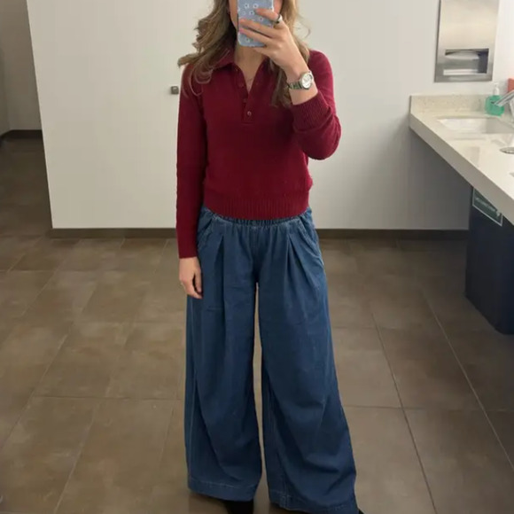 Naadam Cranberry Polo Sweater SMALL Wool Cashmere Cropped Soft Designer $300 - Picture 5 of 12